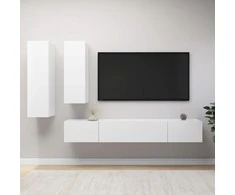 TV staliukas Televizoriaus spintelių komplektas, 4 dalių, baltas, mediena