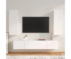 TV staliukas Televizoriaus spintelių komplektas, 4 dalių, baltas, mediena