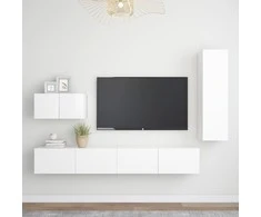 TV staliukas Televizoriaus spintelių komplektas, 4 dalių, baltas, mediena