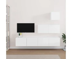 TV staliukas Televizoriaus spintelių komplektas, 4 dalių, baltas, mediena