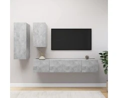 TV staliukas Televizoriaus spintelių komplektas, 4 dalių, betono, mediena