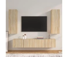 TV staliukas Televizoriaus spintelių komplektas, 4 dalių, ąžuolo, mediena
