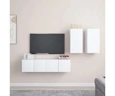 TV staliukas Televizoriaus spintelių komplektas, 4 dalių, baltas, mediena