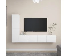 TV staliukas Televizoriaus spintelių komplektas, 4 dalių, baltas, mediena