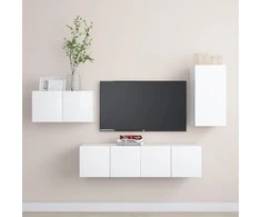 TV staliukas Televizoriaus spintelių komplektas, 4 dalių, baltas, mediena