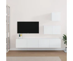 TV staliukas Televizoriaus spintelių komplektas, 4 dalių, baltas, mediena