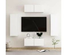TV staliukas Televizoriaus spintelių komplektas, 4 dalių, baltas, mediena