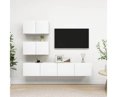 TV staliukas Televizoriaus spintelių komplektas, 4 dalių, baltas, mediena