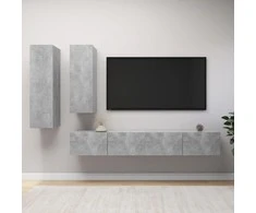 TV staliukas Televizoriaus spintelių komplektas, 4 dalių, betono, mediena