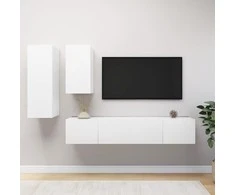 TV staliukas Televizoriaus spintelių komplektas, 4 dalių, baltas, mediena