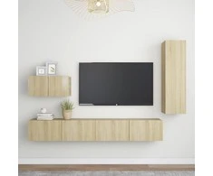 TV staliukas Televizoriaus spintelių komplektas, 4 dalių, ąžuolo, mediena