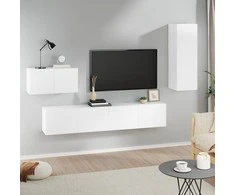 TV staliukas Televizoriaus spintelių komplektas, 4 dalių, baltas, mediena