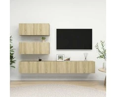 TV staliukas Televizoriaus spintelių komplektas, 4 dalių, ąžuolo, mediena