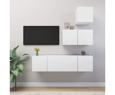 TV staliukas Televizoriaus spintelių komplektas, 4 dalių, baltas, mediena