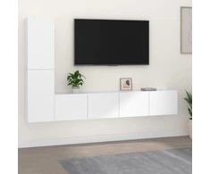 TV staliukas Televizoriaus spintelių komplektas, 4 dalių, baltas, mediena