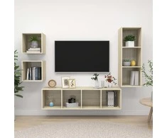 TV staliukas Televizoriaus spintelių komplektas, 4 dalių, ąžuolo, mediena