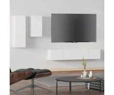 TV staliukas Televizoriaus spintelių komplektas, 4 dalių, baltas, mediena