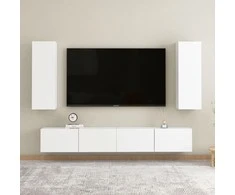 TV staliukas Televizoriaus spintelių komplektas, 4 dalių, baltas, mediena