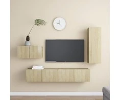 TV staliukas Televizoriaus spintelių komplektas, 4 dalių, ąžuolo, mediena