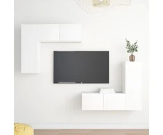 TV staliukas Televizoriaus spintelių komplektas, 4 dalių, baltas, mediena