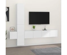 TV staliukas Televizoriaus spintelių komplektas, 5 dalių, baltas, mediena