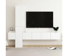 TV staliukas Televizoriaus spintelių komplektas, 5 dalių, baltas, mediena