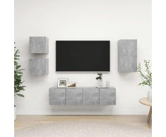 TV staliukas Televizoriaus spintelių komplektas, 5 dalių, betono, mediena
