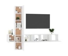 TV staliukas Televizoriaus spintelių komplektas, 5 dalių, baltas, mediena