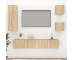 TV staliukas Televizoriaus spintelių komplektas, 5 dalių, ąžuolo, mediena
