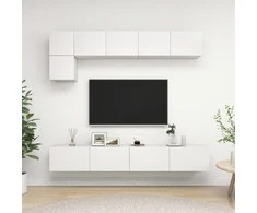 TV staliukas Televizoriaus spintelių komplektas, 5 dalių, baltas, mediena