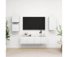 TV staliukas Televizoriaus spintelių komplektas, 5 dalių, baltas, mediena