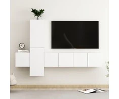 TV staliukas Televizoriaus spintelių komplektas, 5 dalių, baltas, mediena