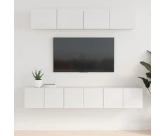 TV staliukas Televizoriaus spintelių komplektas, 5 dalių, baltas, mediena
