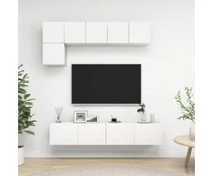 TV staliukas Televizoriaus spintelių komplektas, 5 dalių, baltas, mediena