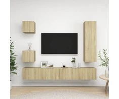 TV staliukas Televizoriaus spintelių komplektas, 5 dalių, ąžuolo, mediena