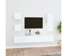 TV staliukas Televizoriaus spintelių komplektas, 5 dalių, baltas, mediena