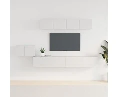 TV staliukas Televizoriaus spintelių komplektas, 5 dalių, baltas, mediena
