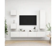 TV staliukas Televizoriaus spintelių komplektas, 5 dalių, baltas, mediena