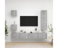 TV staliukas Televizoriaus spintelių komplektas, 5 dalių, betono, mediena