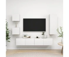 TV staliukas Televizoriaus spintelių komplektas, 5 dalių, baltas, mediena