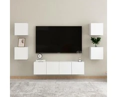 TV staliukas Televizoriaus spintelių komplektas, 6 dalių, baltas, mediena