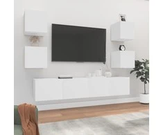 TV staliukas Televizoriaus spintelių komplektas, 6 dalių, baltas, mediena