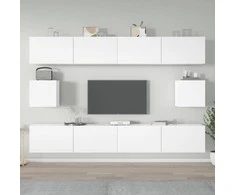 TV staliukas Televizoriaus spintelių komplektas, 6 dalių, baltas, mediena