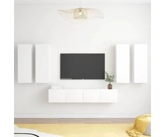 TV staliukas Televizoriaus spintelių komplektas, 6 dalių, baltas, mediena