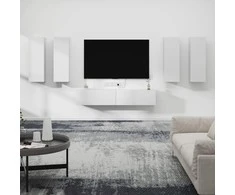 TV staliukas Televizoriaus spintelių komplektas, 6 dalių, baltas, mediena