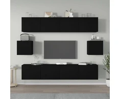 TV staliukas Televizoriaus spintelių komplektas, 6 dalių, juodas, mediena