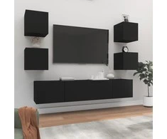 TV staliukas Televizoriaus spintelių komplektas, 6 dalių, juodas, mediena