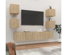 TV staliukas Televizoriaus spintelių komplektas, 6 dalių, ąžuolo, mediena