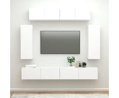 TV staliukas Televizoriaus spintelių komplektas, 6 dalių, baltas, mediena