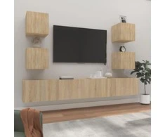 TV staliukas Televizoriaus spintelių komplektas, 6 dalių, ąžuolo, mediena